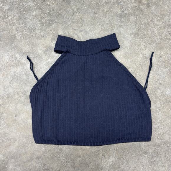 Fp Movement Free People Sm Ribbed Navy Crop Top Sports Bra High Neck Athleisure - Picture 4 of 9